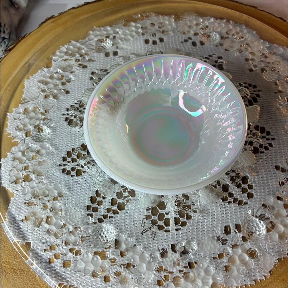 Iridescent White small Glass Bowl